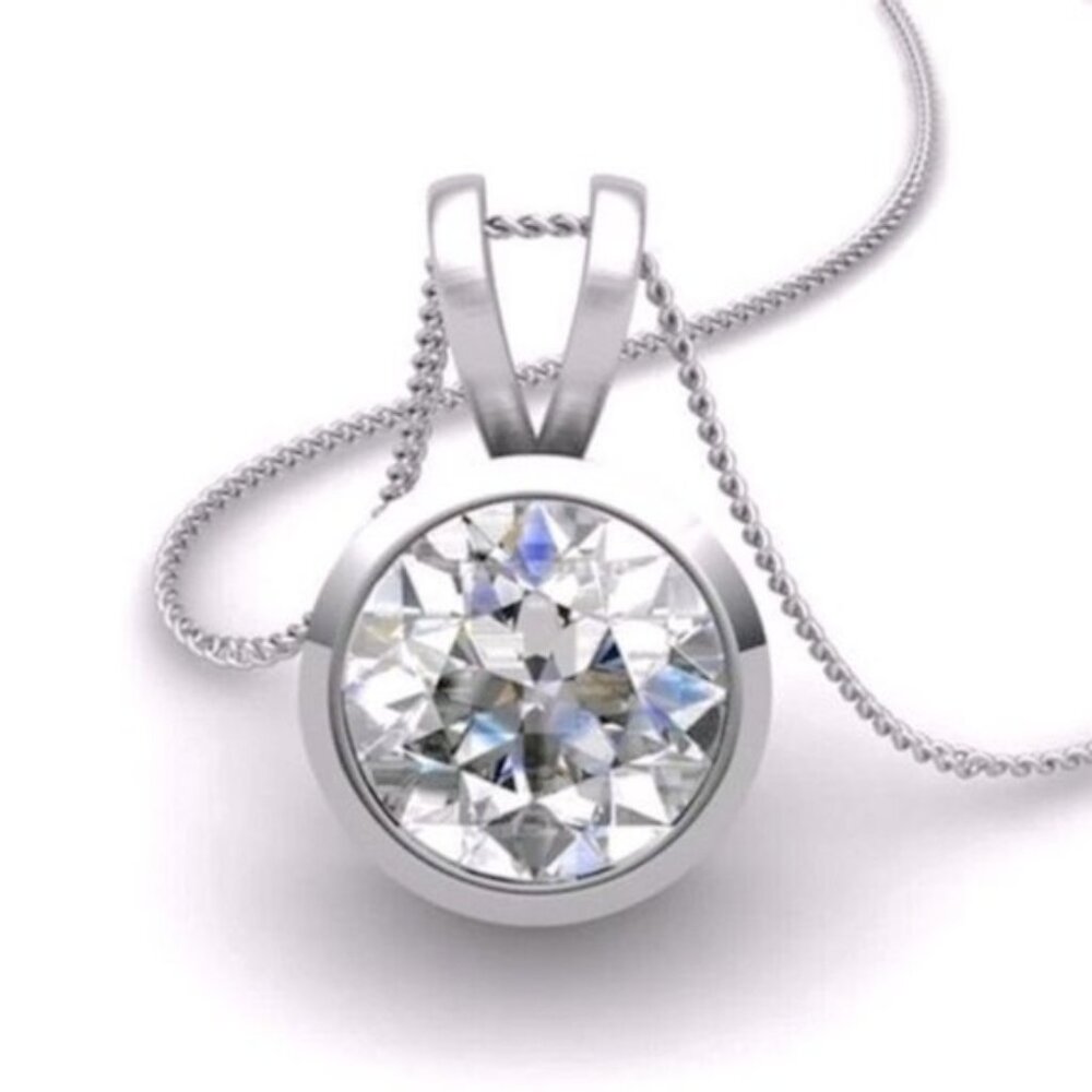 New Beautiful 925 Silver 2ct Round Sim. Diamond Necklace